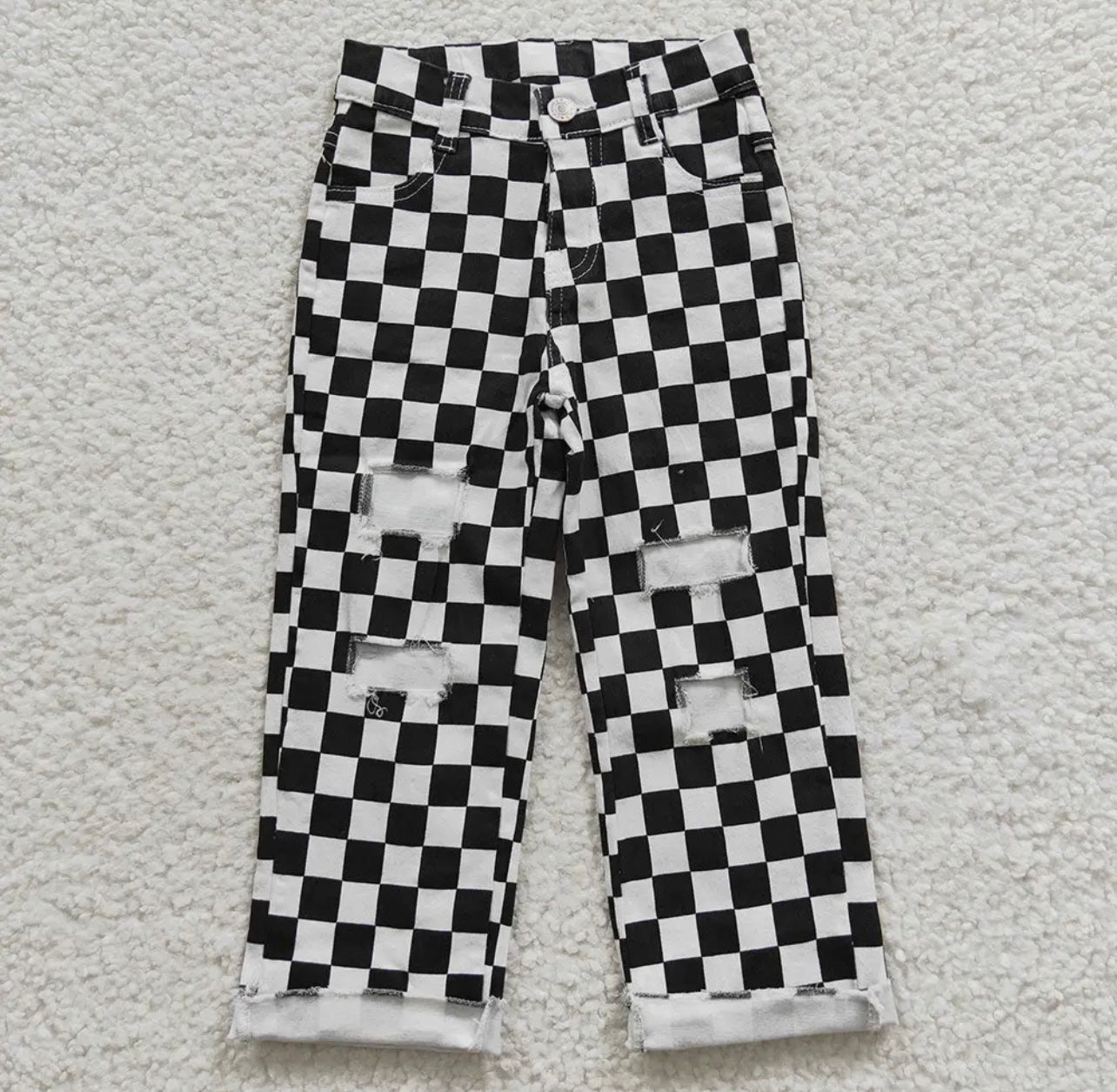 Checkered Distressed Jeans